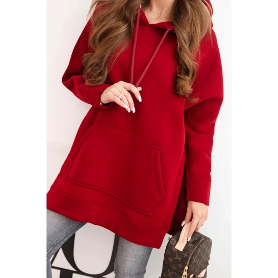 Moteriškas raudonas džemperis su gobtuvu Wine Džemperiai su gobtuvu