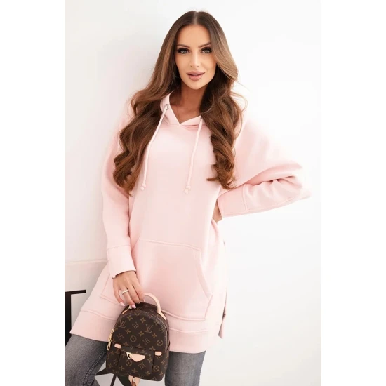 Moteriškas šviesiai rožinis džemperis su gobtuvu Wine Džemperiai su gobtuvu