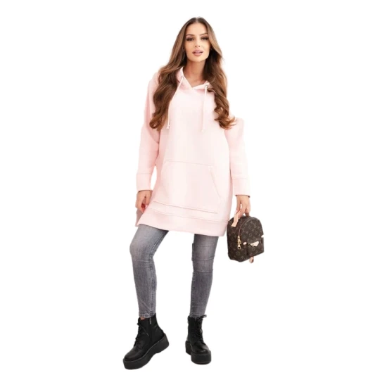 Moteriškas šviesiai rožinis džemperis su gobtuvu Wine Džemperiai su gobtuvu