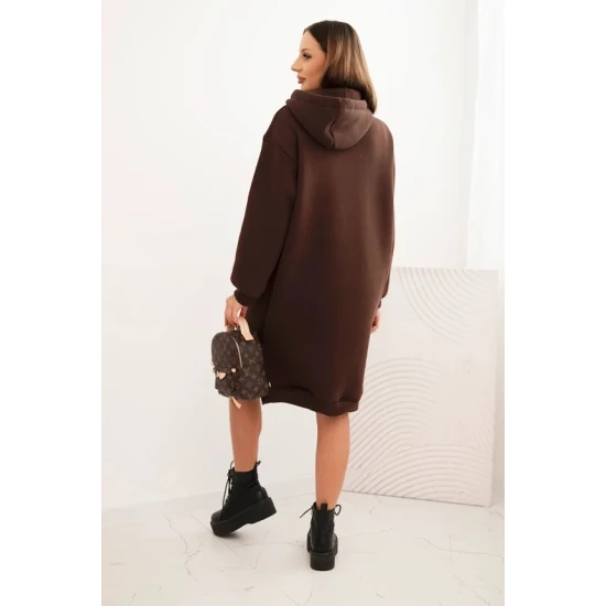 Moteriška pašiltinta tamsiai ruda suknelė su gobtuvu Leagve Ilgos suknelės
