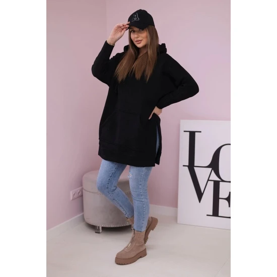 Moteriškas juodas džemperis su gobtuvu Wine Džemperiai su gobtuvu