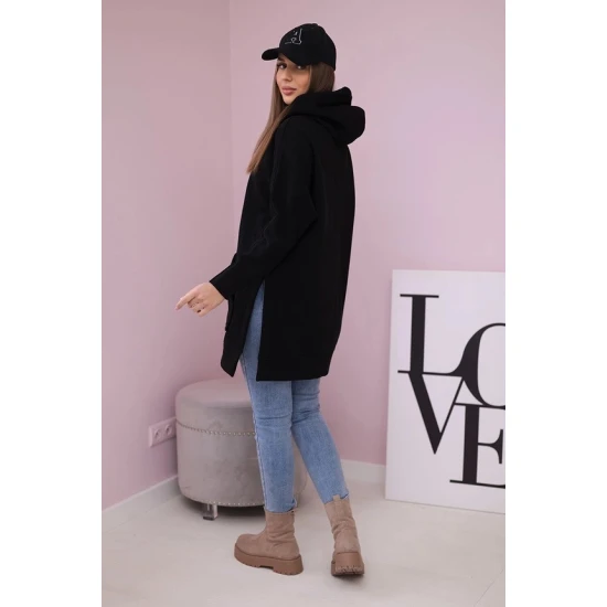 Moteriškas juodas džemperis su gobtuvu Wine Džemperiai su gobtuvu