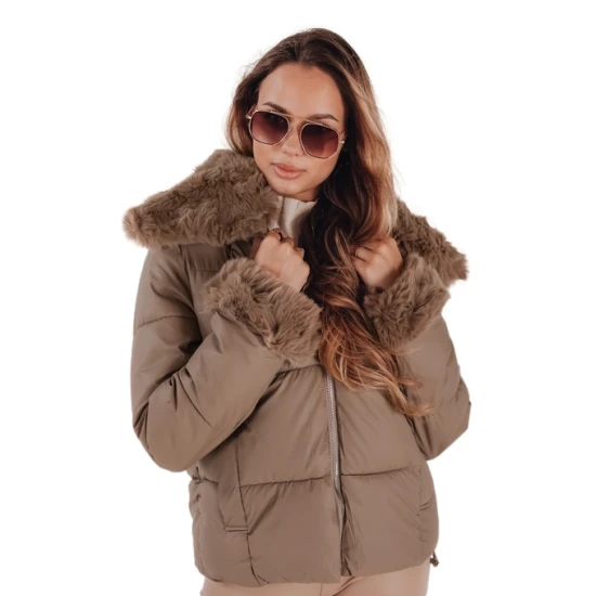 Moteriška ruda trumpa striukė su kailiu Flora Striukės