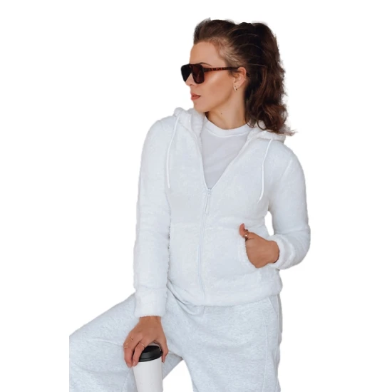 Moteriškas baltas džemperis su gobtuvu Alan