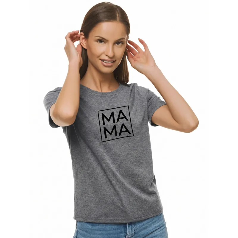 Moteriški tamsiai pilki marškinėliai MAMA (juoda)