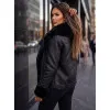 Women's Black Leather Jacket with Black Fur Trim by Royal