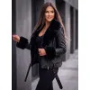 Women's Black Leather Jacket with Black Fur Trim by Royal