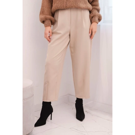 Moteriškos rusvos spalvos aukštu liemeniu kelnės Lori