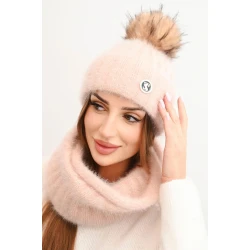 Moteriška šviesiai rožinės spalvos kepurė ir šalikas Nora