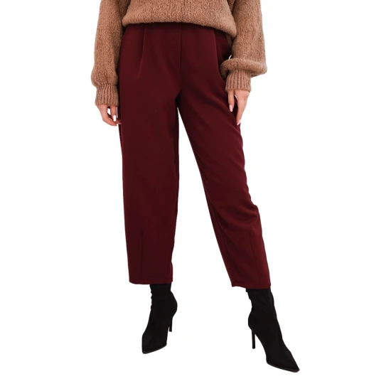 Moteriškos bordo spalvos aukštu liemeniu kelnės Lori