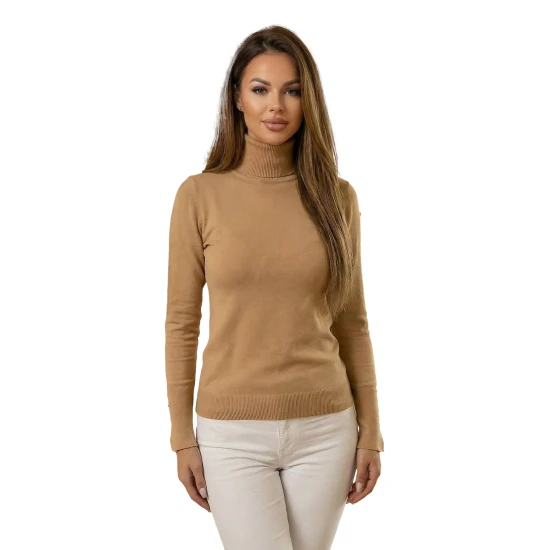 Moteriškas šviesiai rudas megztinis aukštu kaklu Vestin