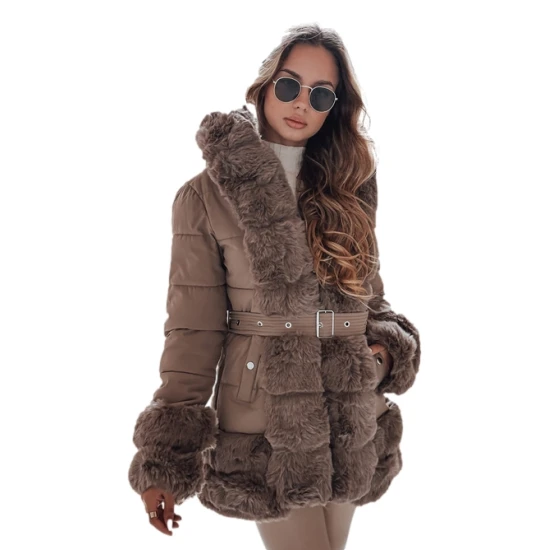 Moteriška tamsiai ruda striukė su kailiu City