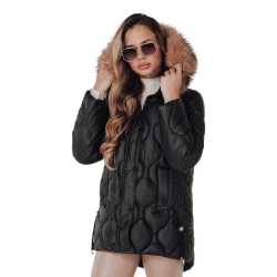 Moteriška juoda žieminė striukė su rudu kailiuku Lumor