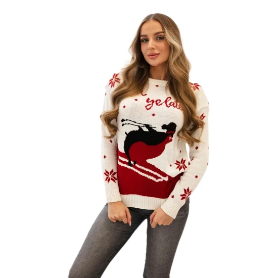 Moteriškas baltas kalėdinis megztinis Ski