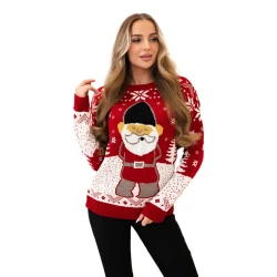 Moteriškas raudonas kalėdinis megztinis Santa