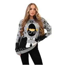 Moteriškas pilkas kalėdinis megztinis Santa