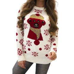 Moteriškas baltas kalėdinis megztinis Bear