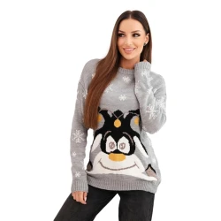 Moteriškas pilkas kalėdinis megztinis su elniu Deer