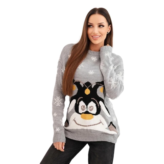 Moteriškas pilkas kalėdinis megztinis su elniu Deer