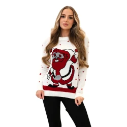 Moteriškas pilkas kalėdinis megztinis Santa Claus