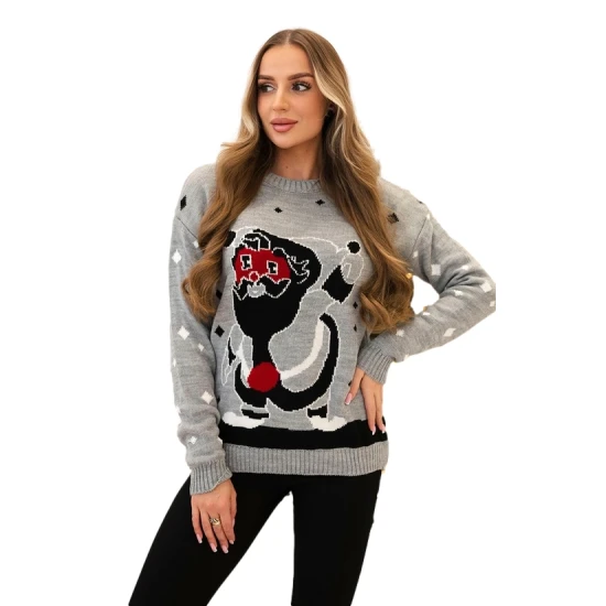 Moteriškas pilkas kalėdinis megztinis Santa Claus