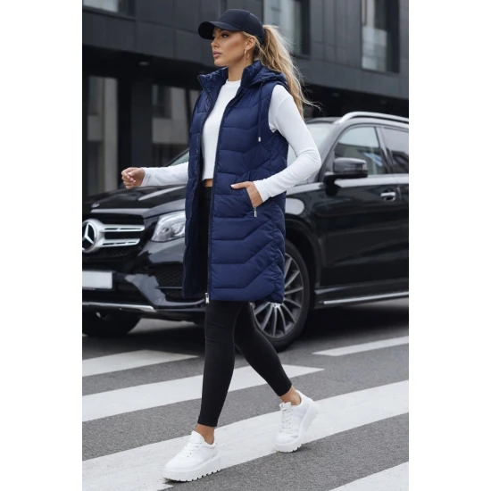 Moteriška tamsiai mėlyna dygsniuota liemenė Foxy Moteriškos liemenės