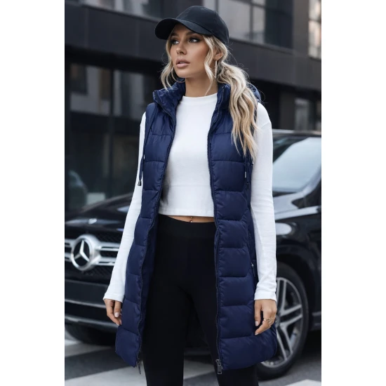 Moteriška tamsiai mėlyna dygsniuota liemenė Foxy Moteriškos liemenės