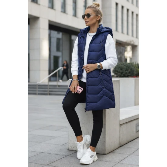 Moteriška tamsiai mėlyna dygsniuota liemenė Foxy Moteriškos liemenės