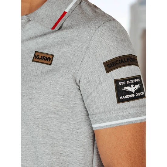 Vyriški polo marškinėliai su lopais pilki US Army PX0633
