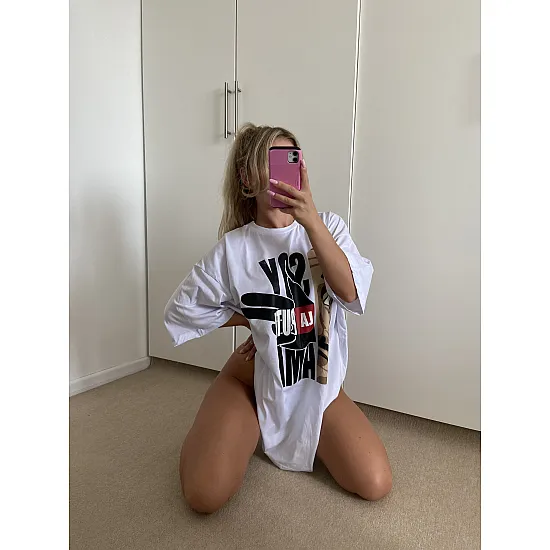 Moteriški oversize balti marškinėliai The Boss PK4445 Premium