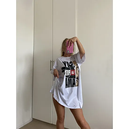 Moteriški oversize balti marškinėliai The Boss PK4445 Premium