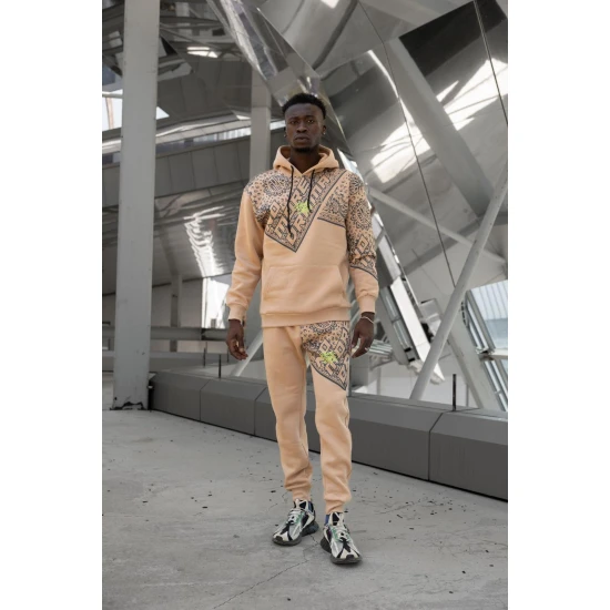 Smėlio spalvos su juodomis detalėmis vyriškos sportinės kelnės Soly PK3046 Premium