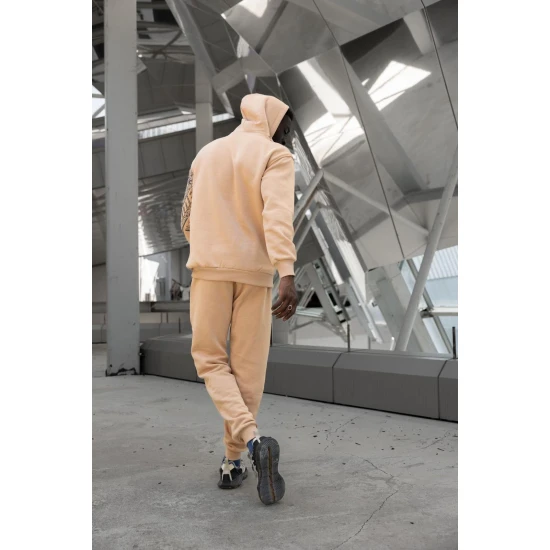 Smėlio spalvos su juodomis detalėmis vyriškos sportinės kelnės Soly PK3046 Premium