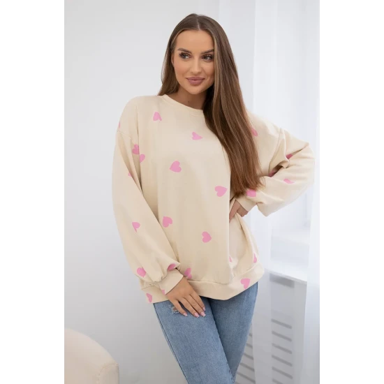 Moteriškas smėlio spalvos džemperis su širdelėmis Heart 27753
