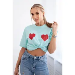 Moteriški šviesios mėtinės spalvos marškinėliai TwoHearts