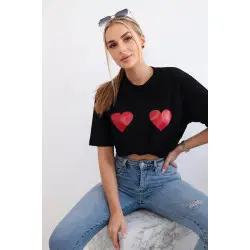 Moteriški juodi marškinėliai TwoHearts