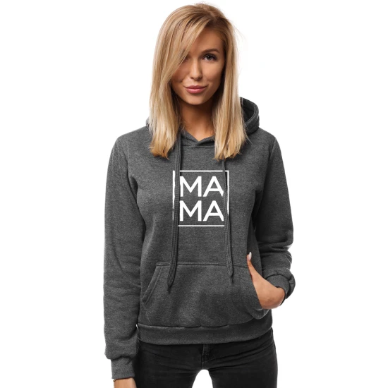 Moteriškas tamsiai pilkas džemperis MAMA Džemperiai su gobtuvu