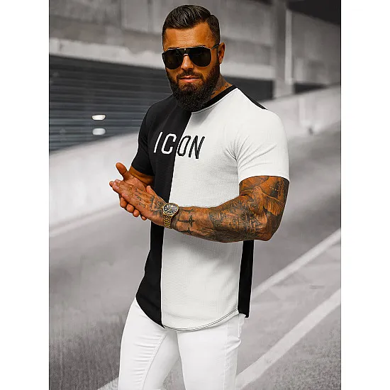 Męski czarno-biały T-shirt z ikoną O/7776T