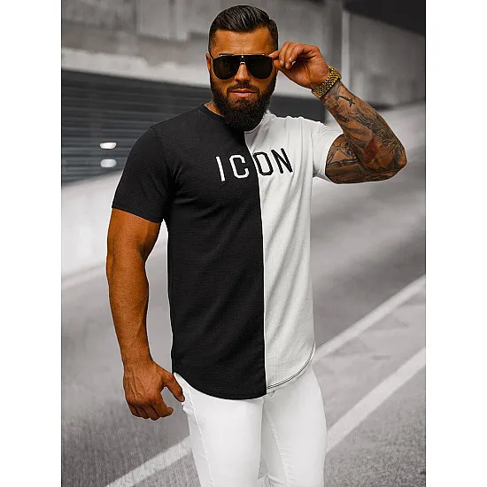 Męski czarno-biały T-shirt z ikoną O/7776T