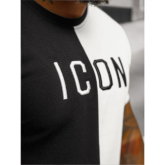 Męski czarno-biały T-shirt z ikoną O/7776T