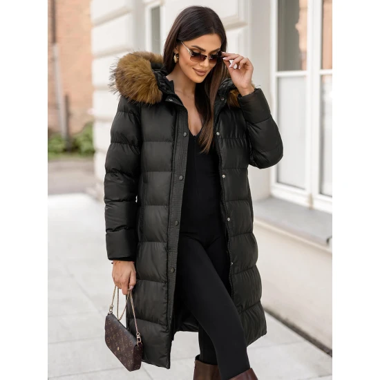Moteriška juodos spalvos žieminė striukė su gobtuvu Merin Moteriškos striukės