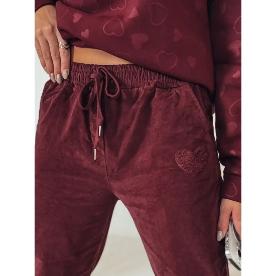 Moteriškos velvetinės bordo spalvos laisvalaikio kelnės Velvi UY2287