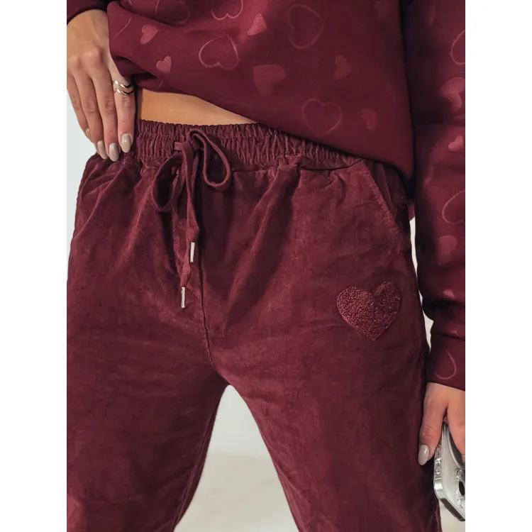 Moteriškos velvetinės bordo spalvos laisvalaikio kelnės Velvi UY2287