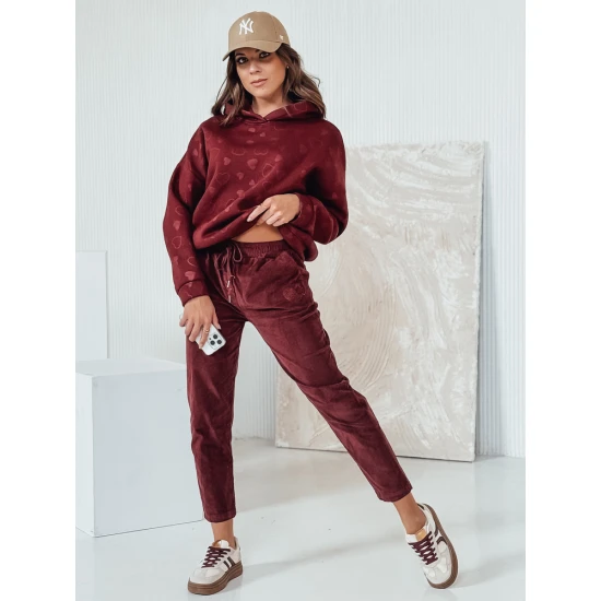 Moteriškos velvetinės bordo spalvos laisvalaikio kelnės Velvi UY2287