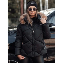 Moteriška juoda dygsniuota žieminė striukė Sisi