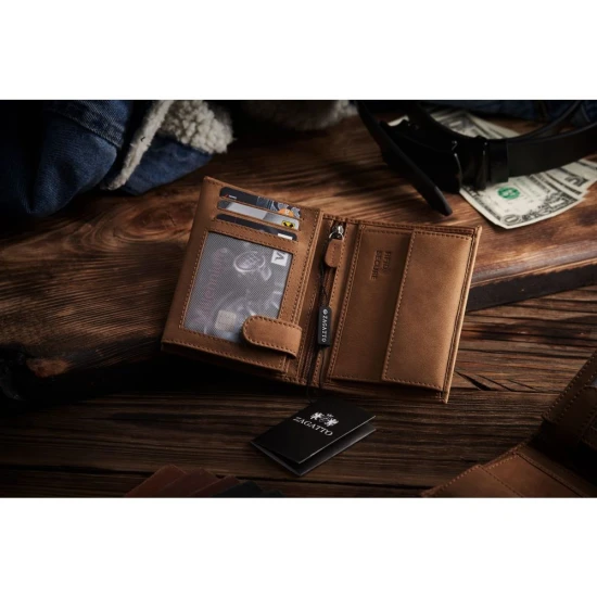 Vyriška ruda piniginė iš natūralios odos su užsegimu Philip ZG-N4-F10 Premium