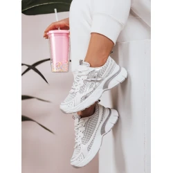 Moteriški balti su sidabro detalėmis laisvalaikio batai Dinamic