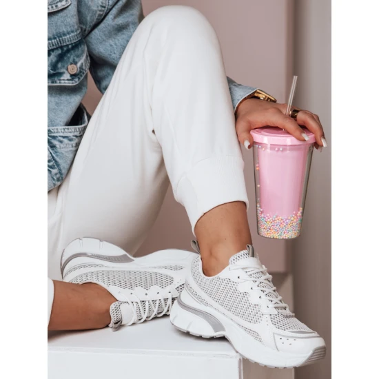 Moteriški balti su sidabro detalėmis laisvalaikio batai Dinamic Avalynė