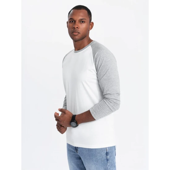Vyriški balti/pilki marškinėliai ilgomis rankovėmis Artur V5 OM-LSCL-0105