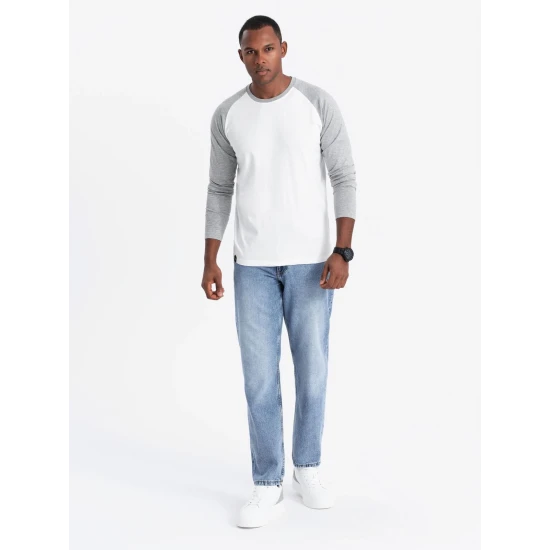 Vyriški balti/pilki marškinėliai ilgomis rankovėmis Artur V5 OM-LSCL-0105